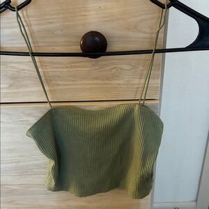 H&M Olive Green Ribbed Spaghetti-Strap Cami